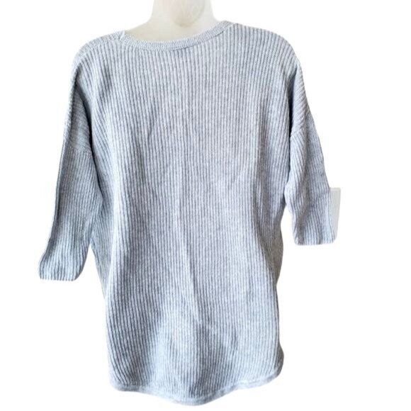 EXPRESS Womens Sweater SZ XS Cotton Knit Gray V-Neck Oversize Pullover Boyriend - Picture 3 of 10